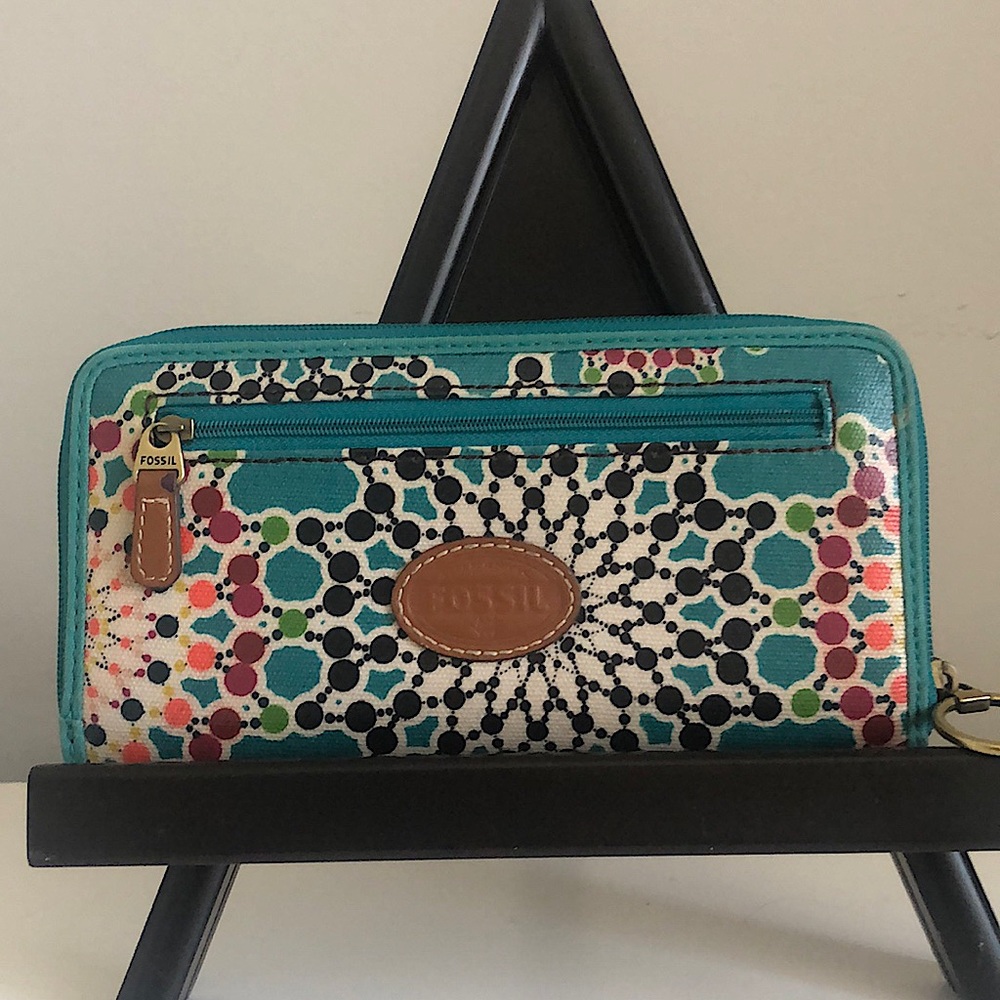 Fossil Canvas Leather Green Wallet